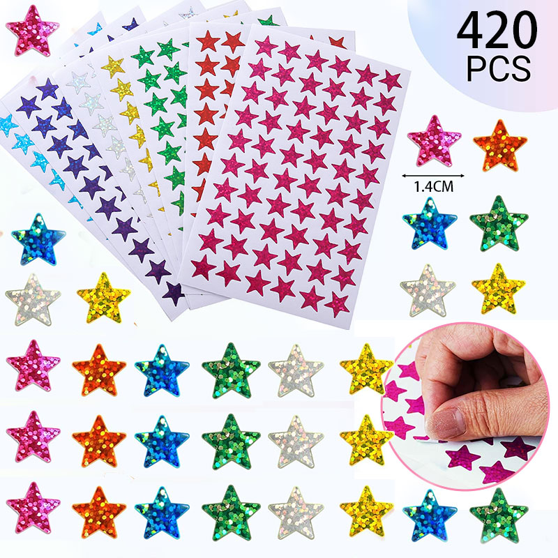Glitter Vinyl Roll - Autocollants étoiles holographiques scintillants, 420 pièces,