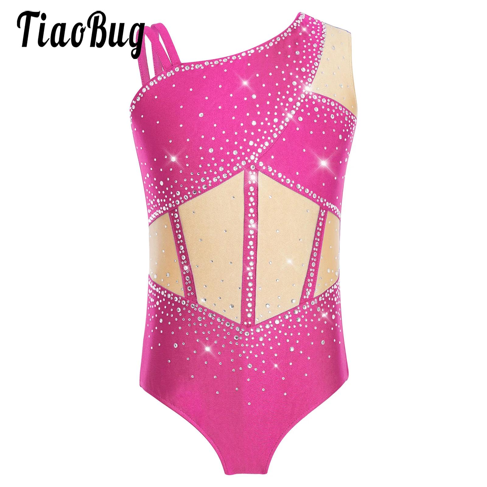 Rhinestone Banding Trim - Justaucorps asymétrique sans manches pour filles,